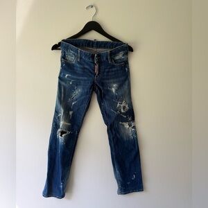 DSQUARED2 Women's Distressed Dark Blue Straight-Leg Jeans. Size Italian 38